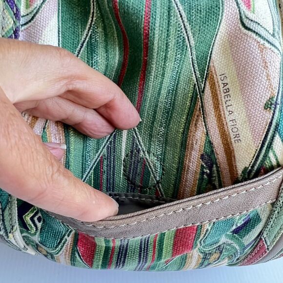 ISABELLA FIORE Large Ikat Print Shoulder Bag and Crossbody Strap Taupe Green - Picture 10 of 16